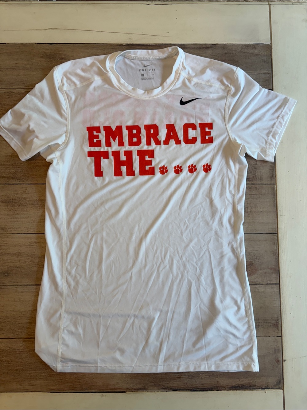 Nike Clemson “Embrace the… live modern train old” White Short-Sleeve Dri-FIT Tee